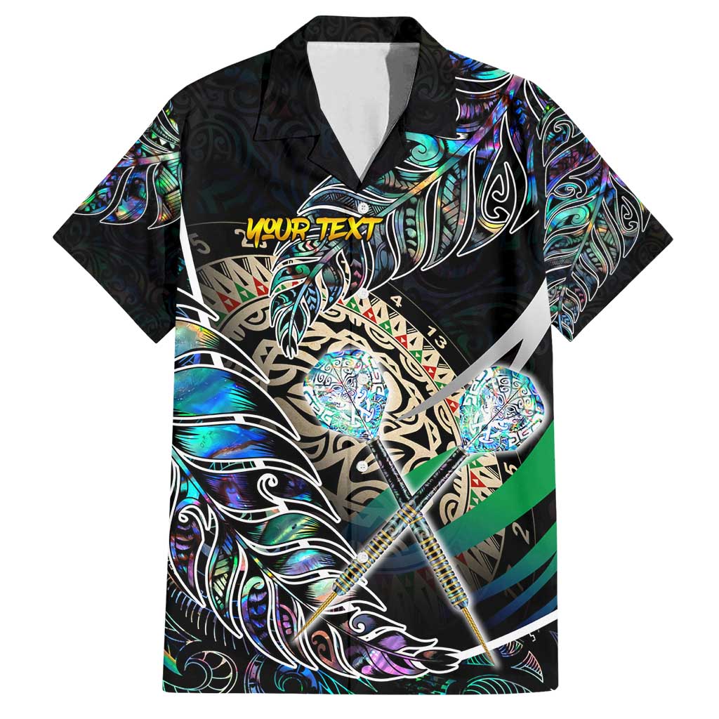 Personalised New Zealand Darts Family Matching Summer Maxi Dress and Hawaiian Shirt NZ Paua Shell Maori Fern DT02 Dad's Shirt - Short Sleeve Black - Polynesian Pride