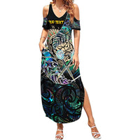 Personalised New Zealand Darts Family Matching Summer Maxi Dress and Hawaiian Shirt NZ Paua Shell Maori Fern DT02 Mom's Dress Black - Polynesian Pride