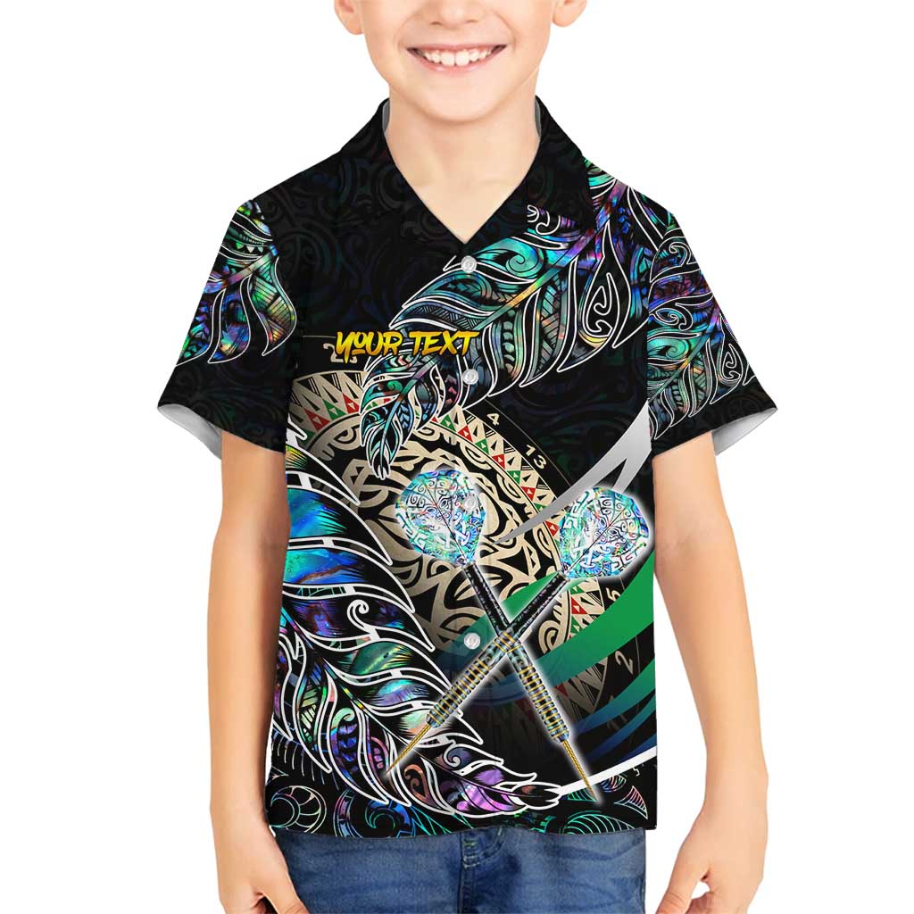 Personalised New Zealand Darts Family Matching Summer Maxi Dress and Hawaiian Shirt NZ Paua Shell Maori Fern DT02 Son's Shirt Black - Polynesian Pride