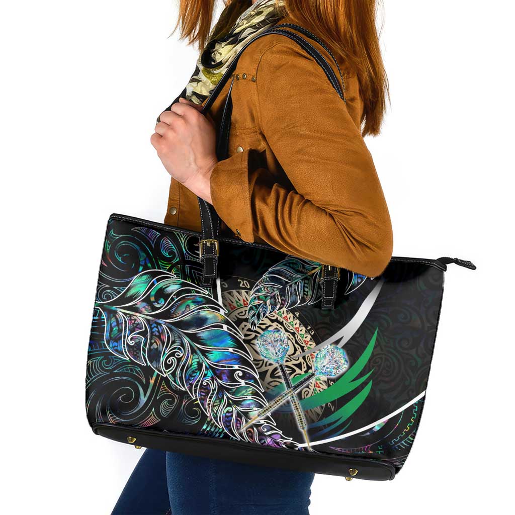 New Zealand Darts Leather Tote Bag NZ Paua Shell Maori Fern