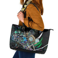 New Zealand Darts Leather Tote Bag NZ Paua Shell Maori Fern