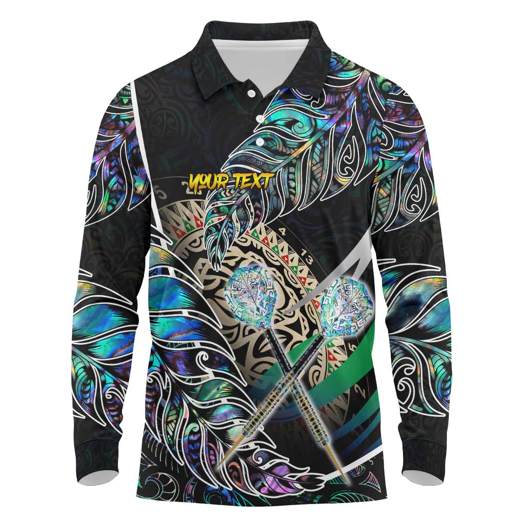 Personalised New Zealand Darts Long Sleeve Polo Shirt NZ Paua Shell Maori Fern