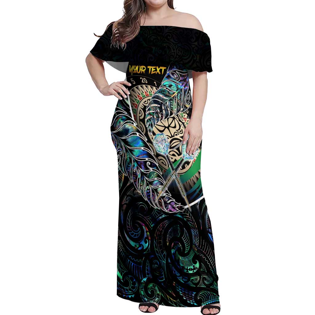 Personalised New Zealand Darts Off Shoulder Maxi Dress NZ Paua Shell Maori Fern