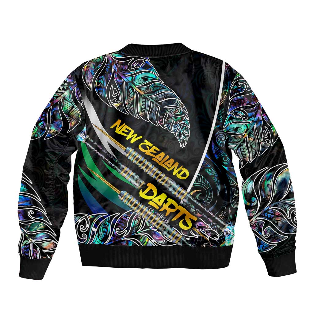 Personalised New Zealand Darts Sleeve Zip Bomber Jacket NZ Paua Shell Maori Fern DT02 - Polynesian Pride