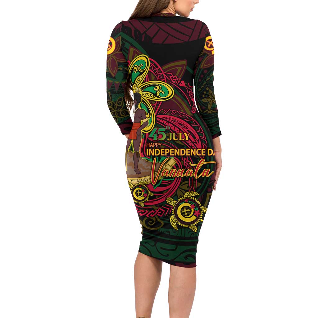 Custom Vanuatu 45th Independence Anniversary Family Matching Long Sleeve Bodycon Dress and Hawaiian Shirt Flower Melanesian Namele Turtle - Polynesian Pride
