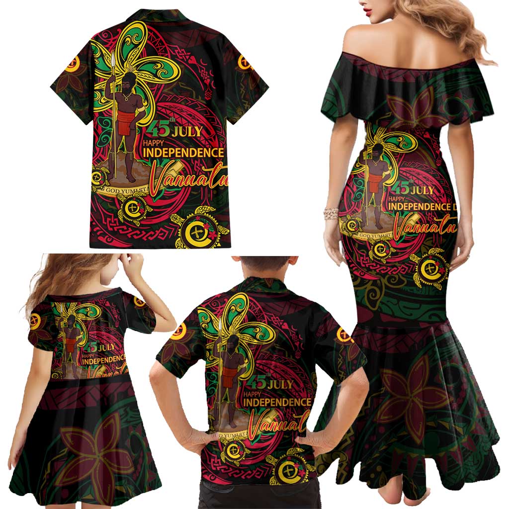 Custom Vanuatu 45th Independence Anniversary Family Matching Mermaid Dress and Hawaiian Shirt Flower Melanesian Namele Turtle - Polynesian Pride