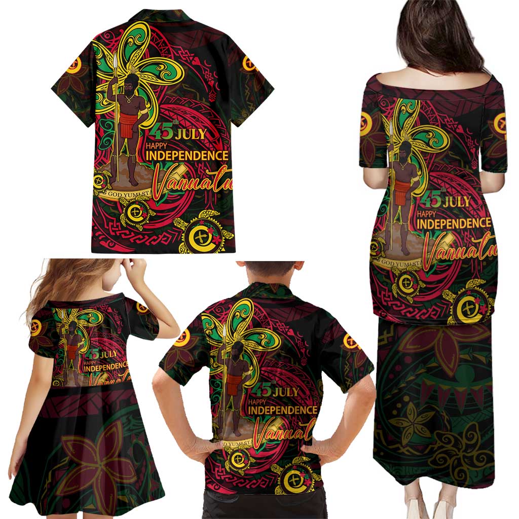 Custom Vanuatu 45th Independence Anniversary Family Matching Puletasi and Hawaiian Shirt Flower Melanesian Namele Turtle - Polynesian Pride