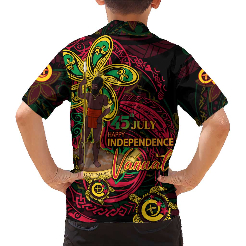 Custom Vanuatu 45th Independence Anniversary Family Matching Short Sleeve Bodycon Dress and Hawaiian Shirt Flower Melanesian Namele Turtle - Polynesian Pride