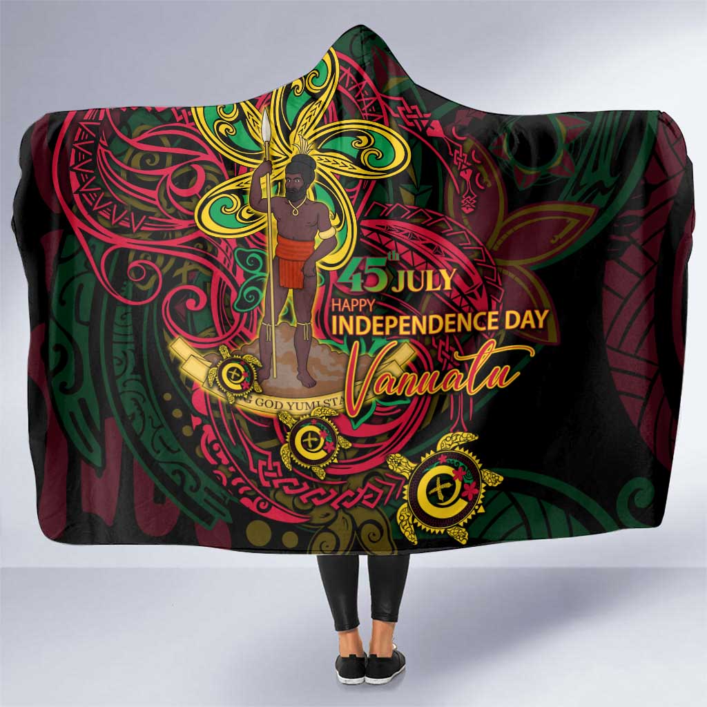 Vanuatu 45th Independence Anniversary Hooded Blanket Flower Melanesian Namele Turtle - Polynesian Pride