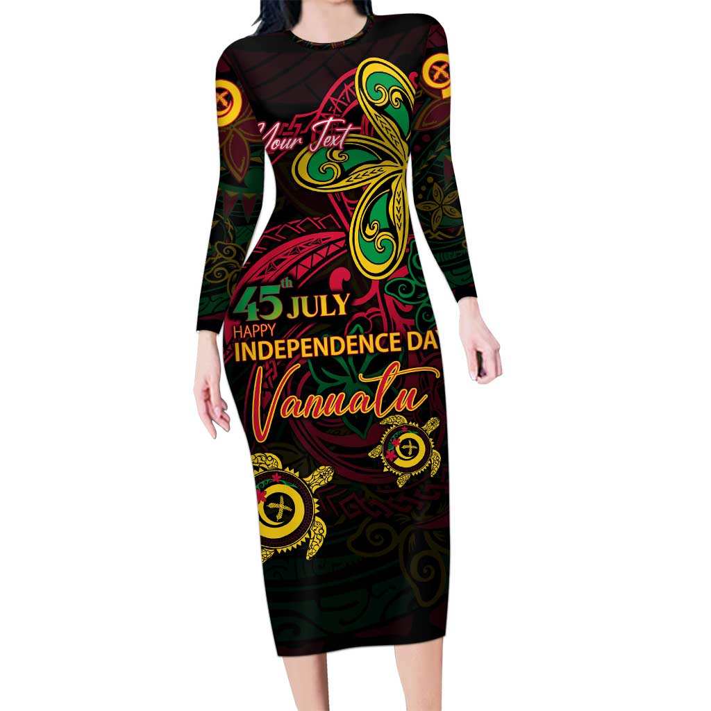 Custom Vanuatu 45th Independence Anniversary Long Sleeve Bodycon Dress Flower Melanesian Namele Turtle - Polynesian Pride