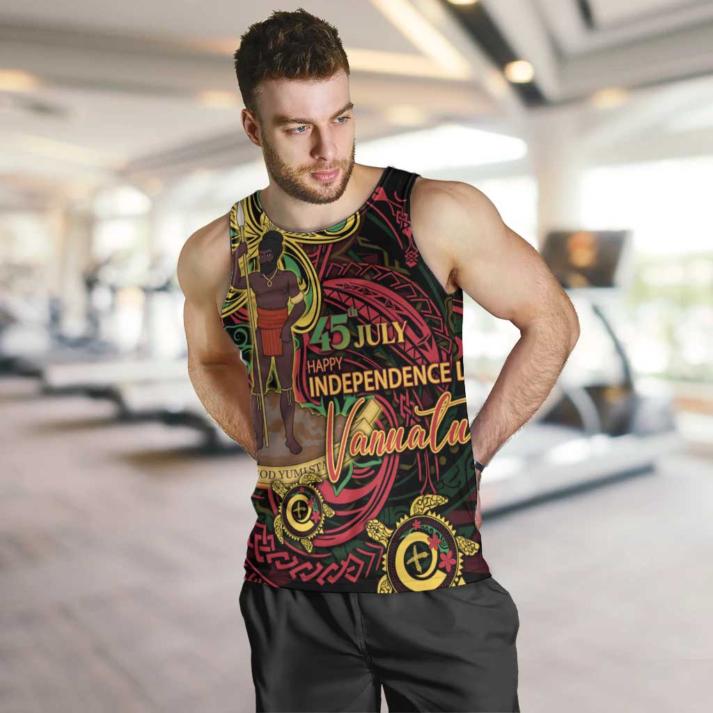 Custom Vanuatu 45th Independence Anniversary Men Tank Top Flower Melanesian Namele Turtle - Polynesian Pride