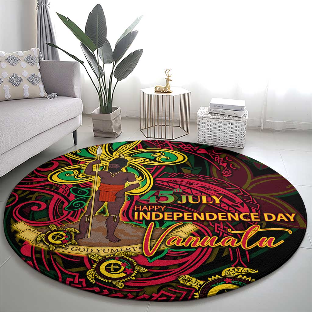 Vanuatu 45th Independence Anniversary Round Carpet Flower Melanesian Namele Turtle - Polynesian Pride