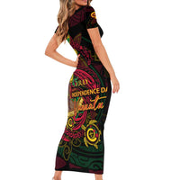 Custom Vanuatu 45th Independence Anniversary Short Sleeve Bodycon Dress Flower Melanesian Namele Turtle - Polynesian Pride