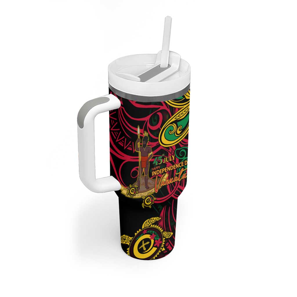 Vanuatu 45th Independence Anniversary Tumbler With Handle Flower Melanesian Namele Turtle - Polynesian Pride