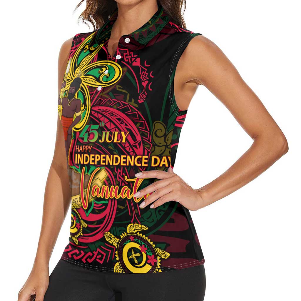 Custom Vanuatu 45th Independence Anniversary Women Sleeveless Polo Shirt Flower Melanesian Namele Turtle - Polynesian Pride