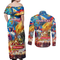 Custom The Philippines 126th Independence Anniversary Couples Matching Off Shoulder Maxi Dress and Long Sleeve Button Shirt Art Style - Polynesian Pride