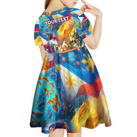 Custom The Philippines 126th Independence Anniversary Kid Short Sleeve Dress Art Style - Polynesian Pride