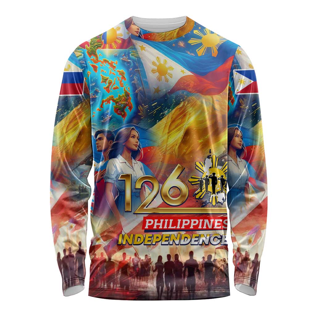 Custom The Philippines 126th Independence Anniversary Long Sleeve Shirt Art Style - Polynesian Pride