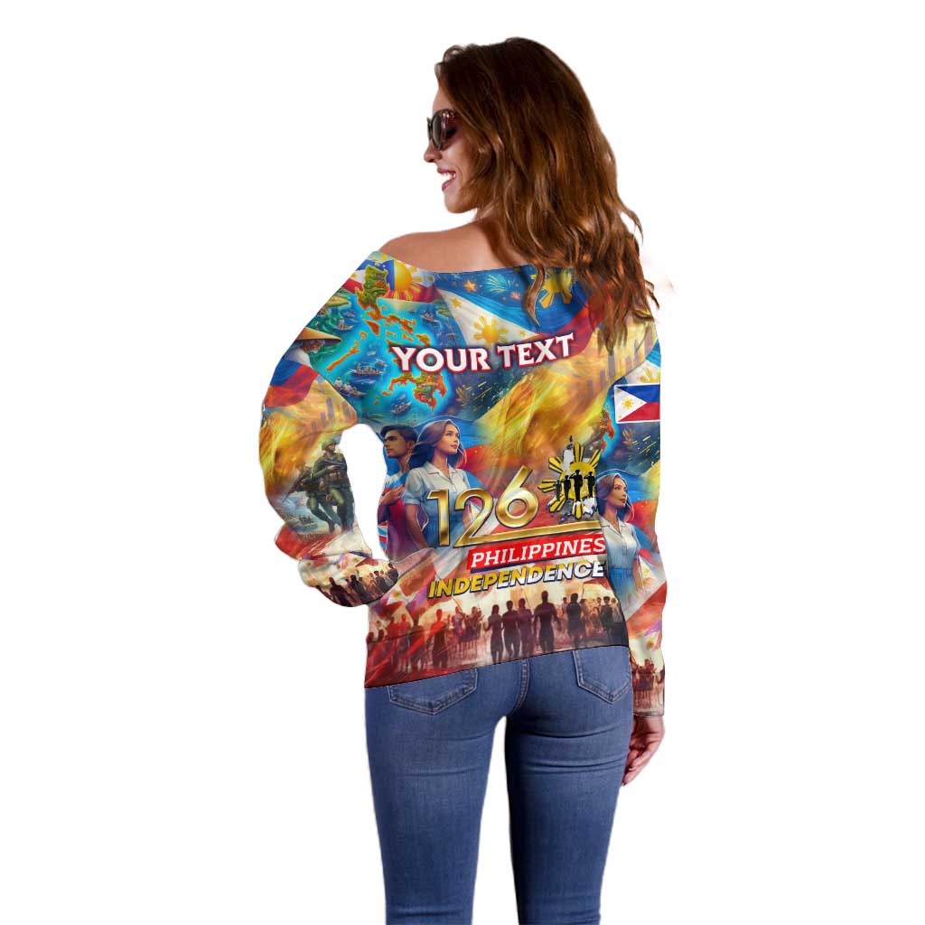 Custom The Philippines 126th Independence Anniversary Off Shoulder Sweater Art Style - Polynesian Pride
