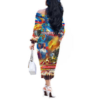 Custom The Philippines 126th Independence Anniversary Off The Shoulder Long Sleeve Dress Art Style - Polynesian Pride