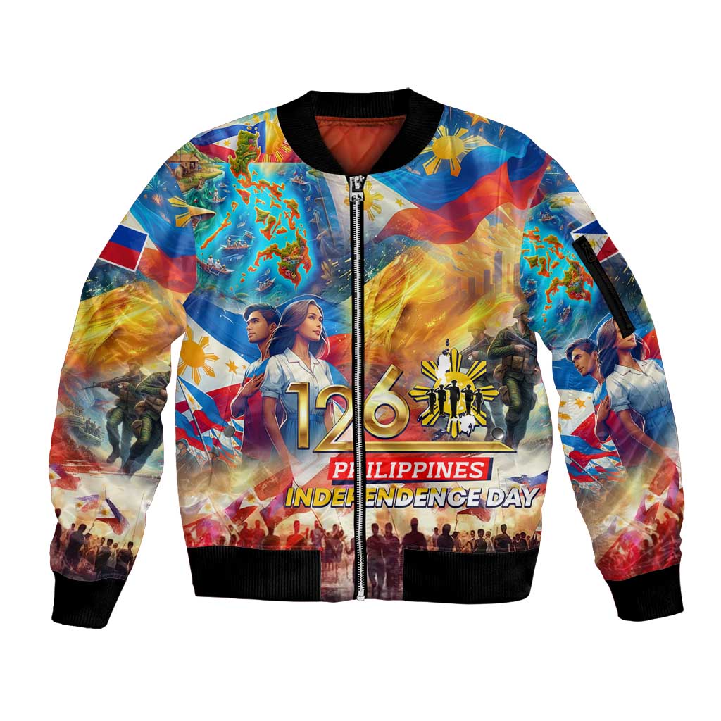 Custom The Philippines 126th Independence Anniversary Sleeve Zip Bomber Jacket Art Style - Polynesian Pride