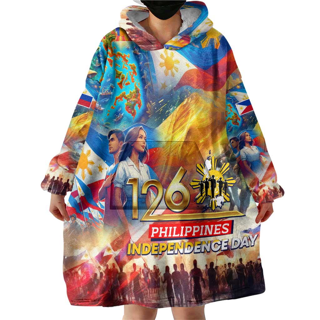 Custom The Philippines 126th Independence Anniversary Wearable Blanket Hoodie Art Style - Polynesian Pride