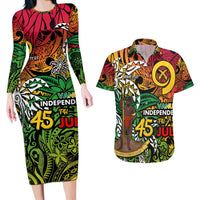 Personalized Vanuatu 45th Independence Anniversary Couples Matching Long Sleeve Bodycon Dress and Hawaiian Shirt Melanesian Pattern Reggae - Polynesian Pride