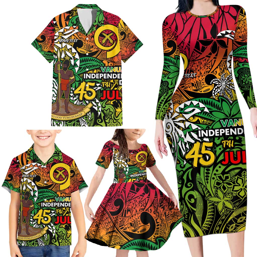 Personalized Vanuatu 45th Independence Anniversary Family Matching Long Sleeve Bodycon Dress and Hawaiian Shirt Melanesian Pattern Reggae - Polynesian Pride