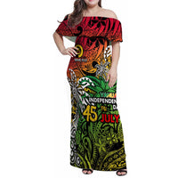 Personalized Vanuatu 45th Independence Anniversary Family Matching Off Shoulder Maxi Dress and Hawaiian Shirt Melanesian Pattern Reggae - Polynesian Pride