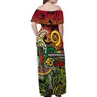 Personalized Vanuatu 45th Independence Anniversary Family Matching Off Shoulder Maxi Dress and Hawaiian Shirt Melanesian Pattern Reggae - Polynesian Pride