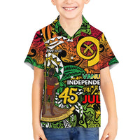 Personalized Vanuatu 45th Independence Anniversary Family Matching Off Shoulder Short Dress and Hawaiian Shirt Melanesian Pattern Reggae - Polynesian Pride