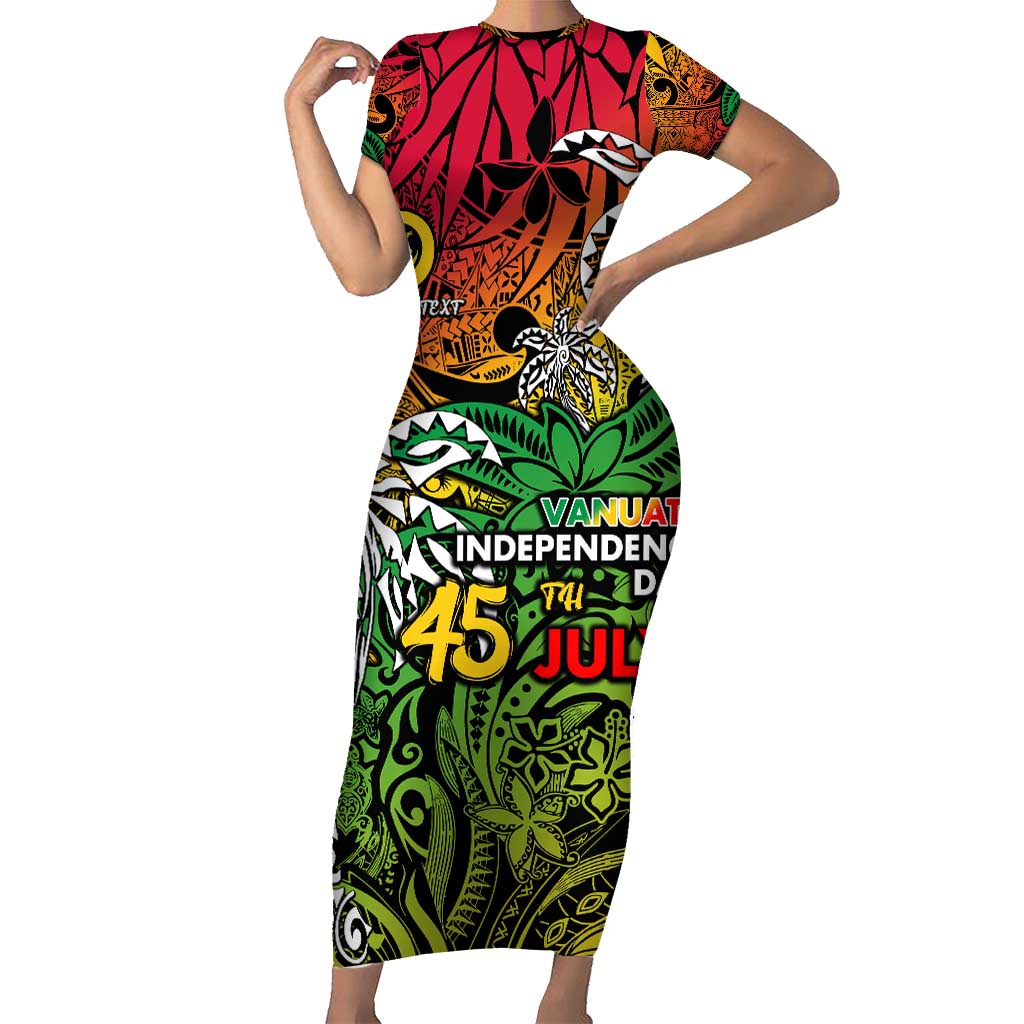 Personalized Vanuatu 45th Independence Anniversary Family Matching Short Sleeve Bodycon Dress and Hawaiian Shirt Melanesian Pattern Reggae - Polynesian Pride