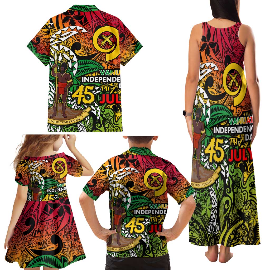 Personalized Vanuatu 45th Independence Anniversary Family Matching Tank Maxi Dress and Hawaiian Shirt Melanesian Pattern Reggae - Polynesian Pride