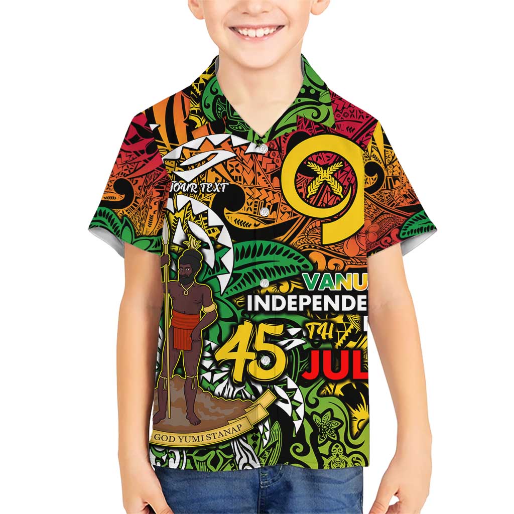 Personalized Vanuatu 45th Independence Anniversary Kid Hawaiian Shirt Melanesian Pattern Reggae - Polynesian Pride