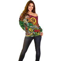Personalized Vanuatu 45th Independence Anniversary Off Shoulder Sweater Melanesian Pattern Reggae - Polynesian Pride