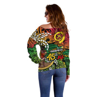 Personalized Vanuatu 45th Independence Anniversary Off Shoulder Sweater Melanesian Pattern Reggae - Polynesian Pride