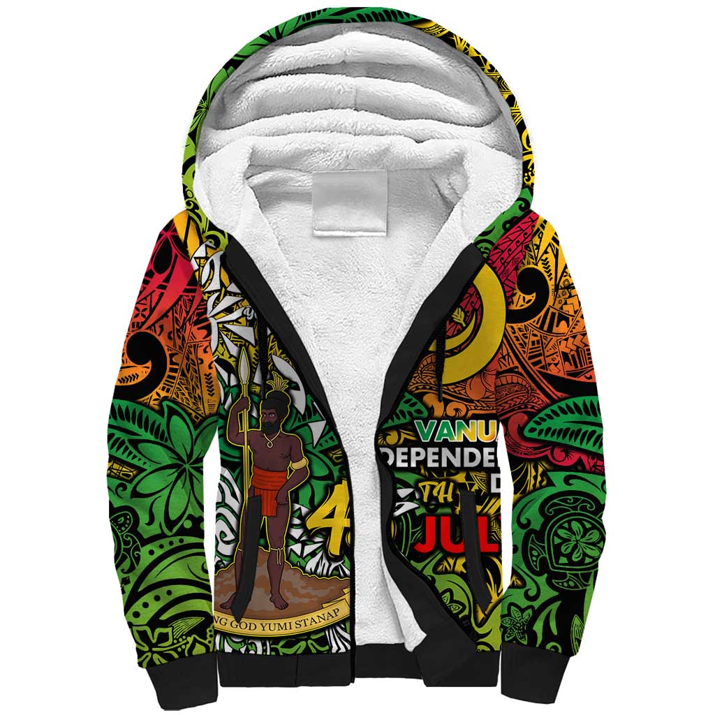 Personalized Vanuatu 45th Independence Anniversary Sherpa Hoodie Melanesian Pattern Reggae - Polynesian Pride