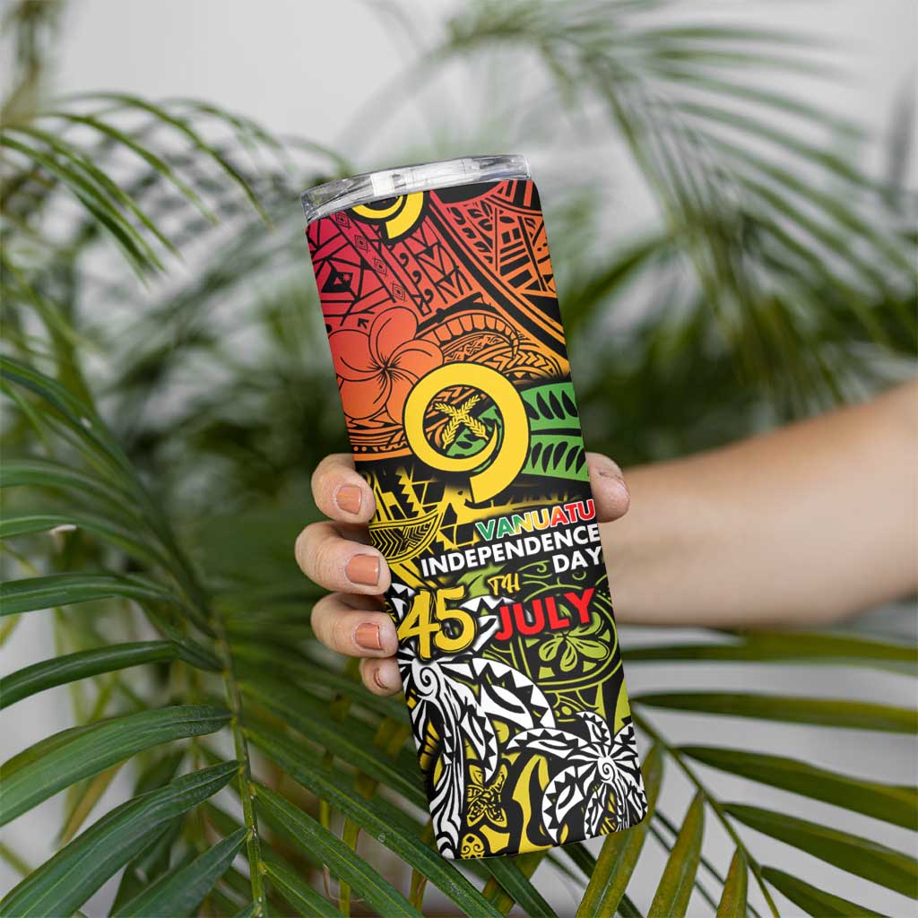 Vanuatu 45th Independence Anniversary Skinny Tumbler Melanesian Pattern Reggae - Polynesian Pride