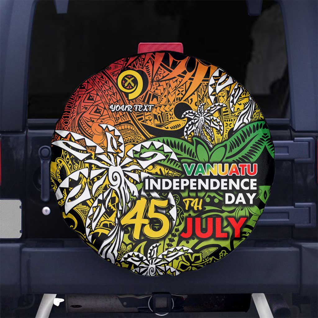 Personalized Vanuatu 45th Independence Anniversary Spare Tire Cover Melanesian Pattern Reggae - Polynesian Pride