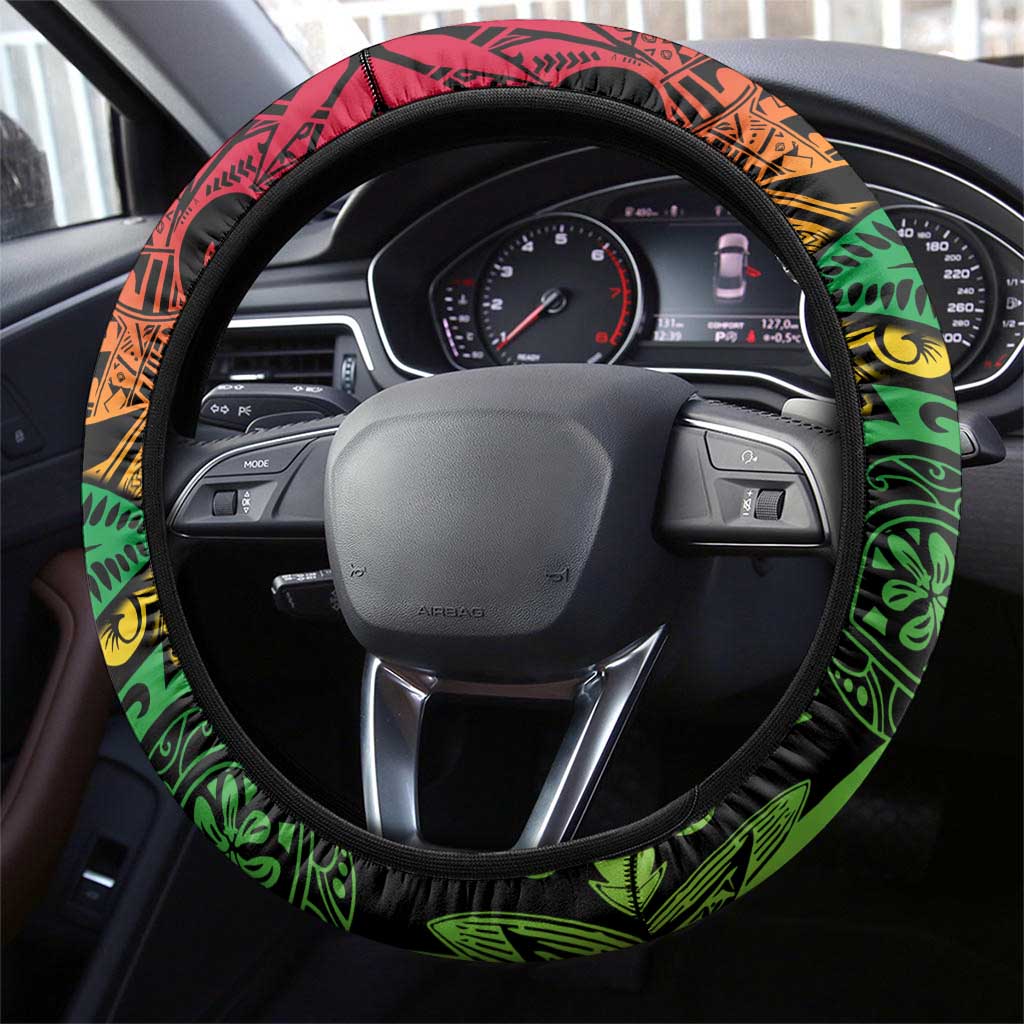Vanuatu 45th Independence Anniversary Steering Wheel Cover Melanesian Pattern Reggae - Polynesian Pride