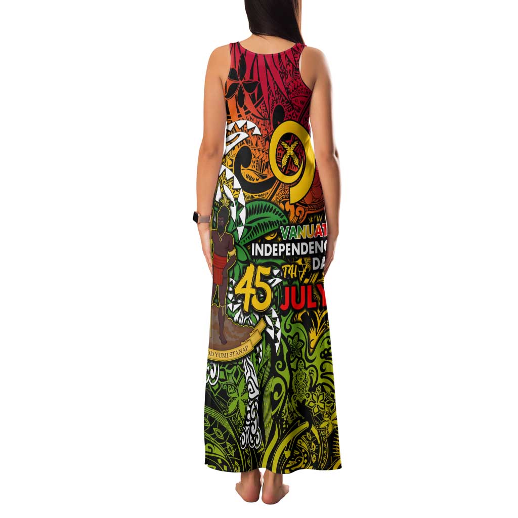 Personalized Vanuatu 45th Independence Anniversary Tank Maxi Dress Melanesian Pattern Reggae - Polynesian Pride