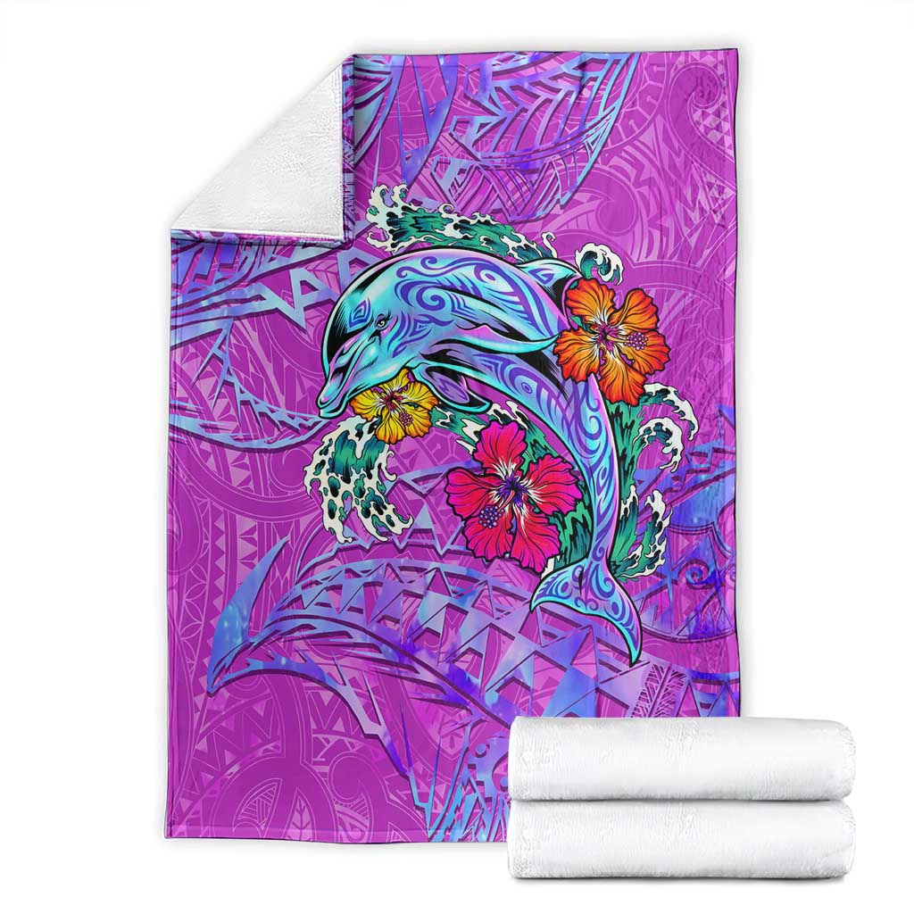 Dolphin Polynesia Blanket Hibiscus Tropical Wave - Purple Vibes