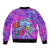 Personalized Dolphin Polynesia Bomber Jacket Hibiscus Tropical Wave - Purple Vibes