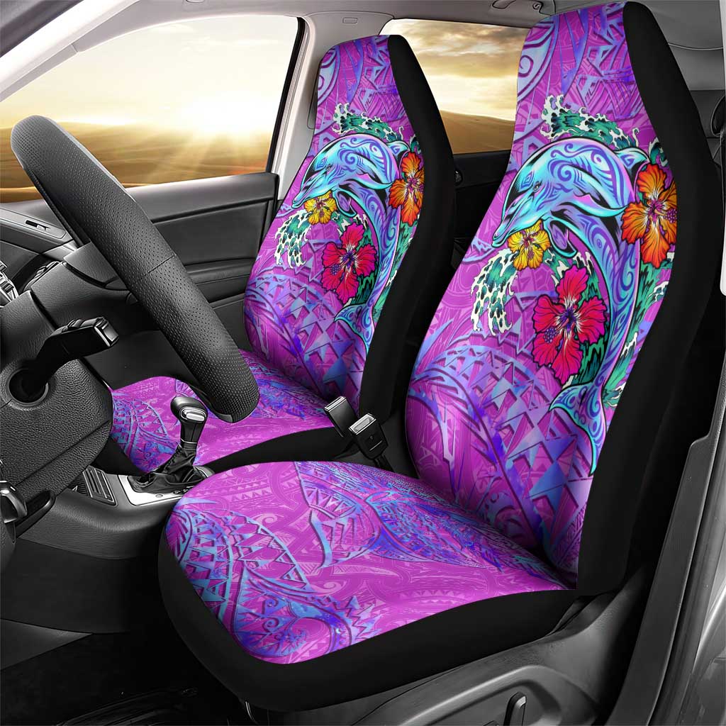 Dolphin Polynesia Car Seat Cover Hibiscus Tropical Wave - Purple Vibes