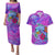Personalized Dolphin Polynesia Couples Matching Puletasi and Hawaiian Shirt Hibiscus Tropical Wave - Purple Vibes