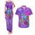 Personalized Dolphin Polynesia Couples Matching Tank Maxi Dress and Hawaiian Shirt Hibiscus Tropical Wave - Purple Vibes