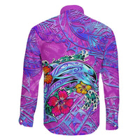 Personalized Dolphin Polynesia Family Matching Puletasi and Hawaiian Shirt Hibiscus Tropical Wave - Purple Vibes