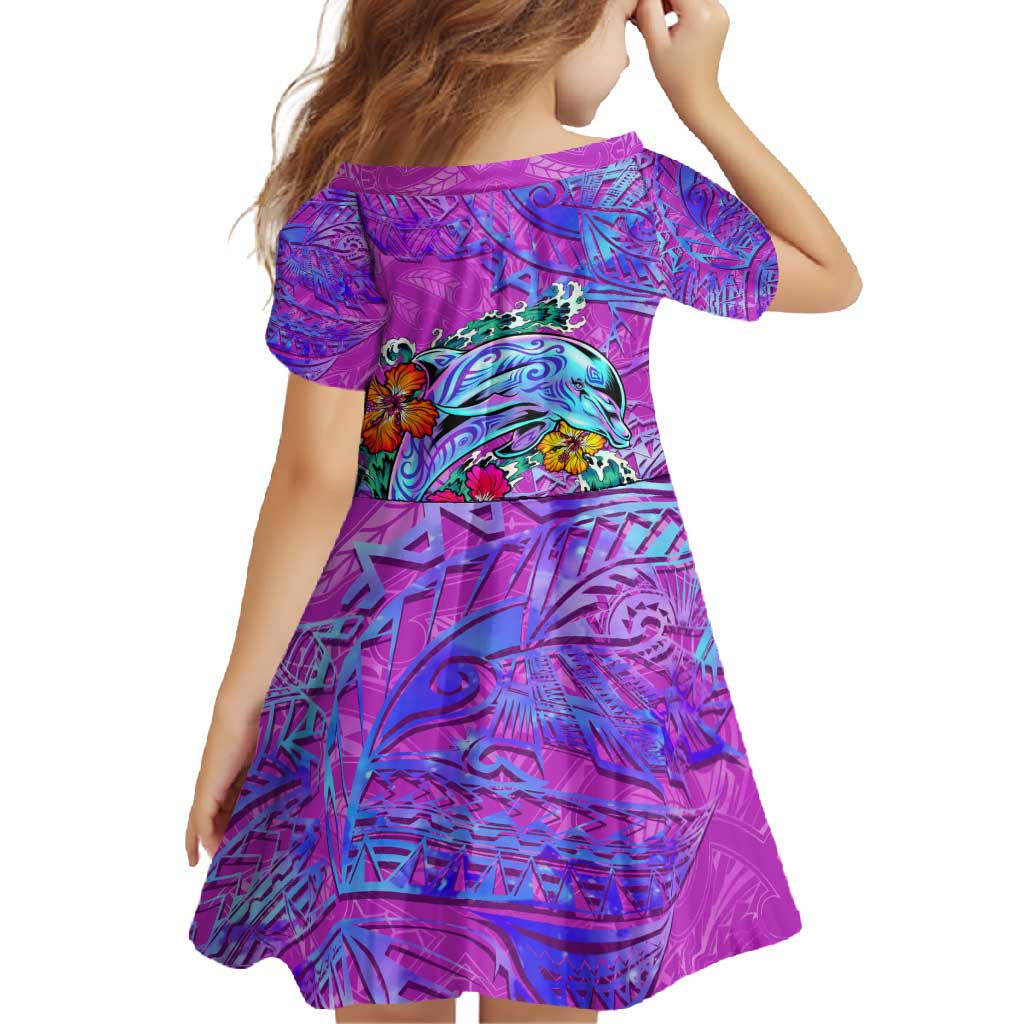 Personalized Dolphin Polynesia Family Matching Tank Maxi Dress and Hawaiian Shirt Hibiscus Tropical Wave - Purple Vibes