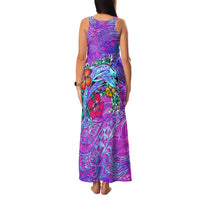 Personalized Dolphin Polynesia Family Matching Tank Maxi Dress and Hawaiian Shirt Hibiscus Tropical Wave - Purple Vibes