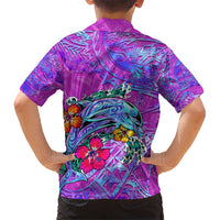 Personalized Dolphin Polynesia Kid Hawaiian Shirt Hibiscus Tropical Wave - Purple Vibes